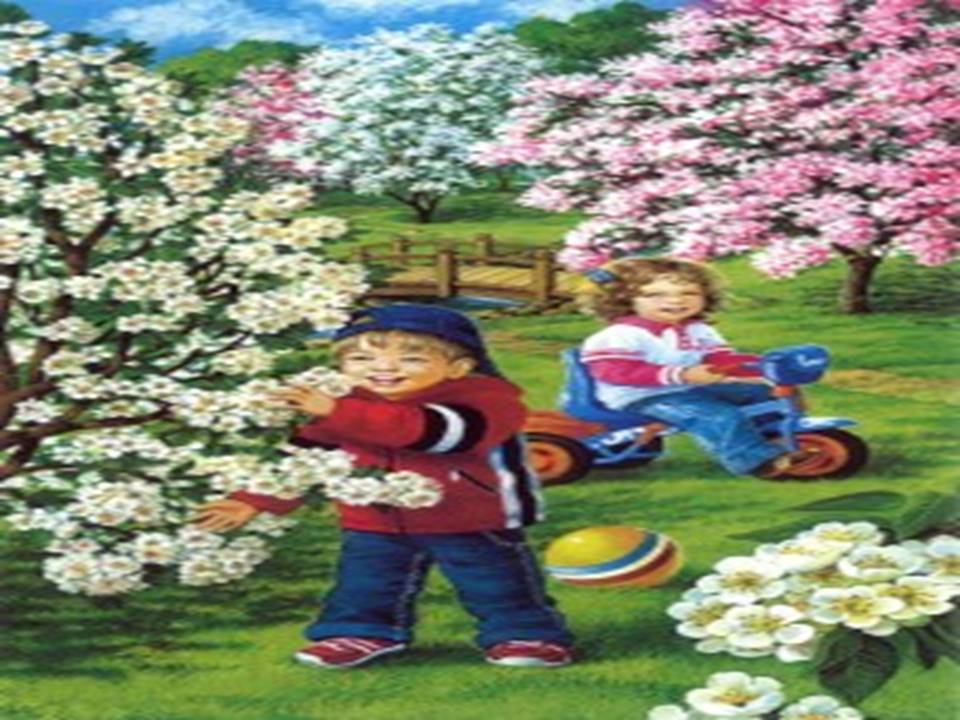 мальчик и девочка в цветущем саду